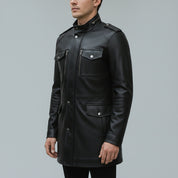 Men's Black Leather Long Jacket