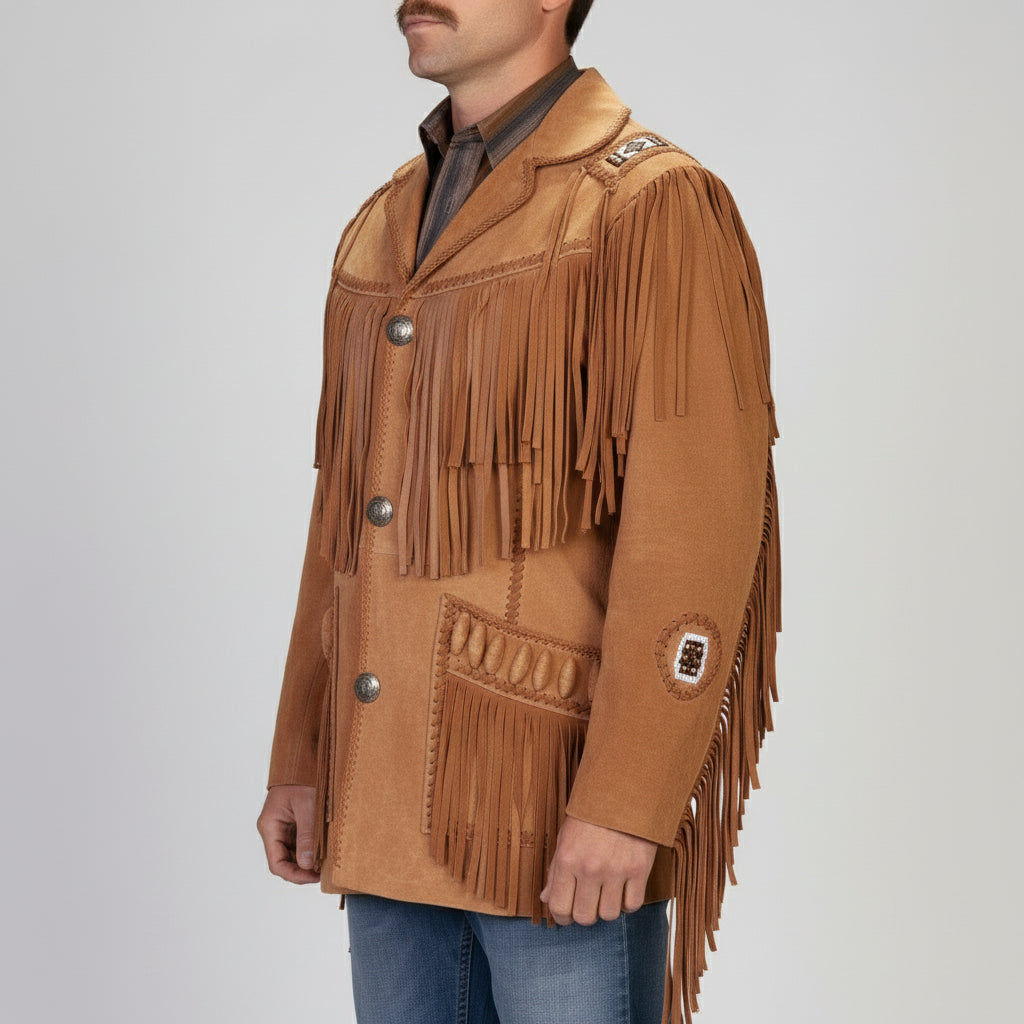 Men's Tan Fringed Suede Jacket