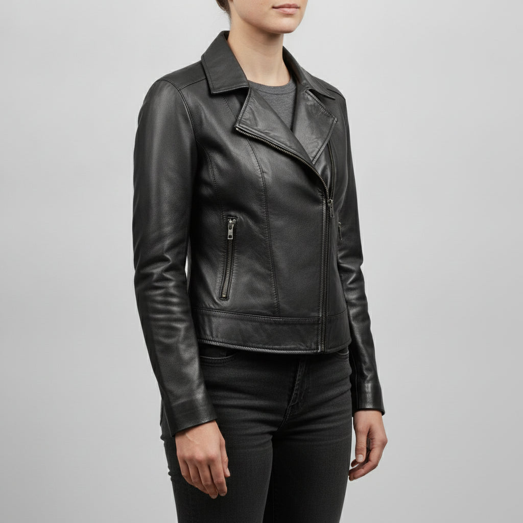 Women's Black Leather Biker Jacket