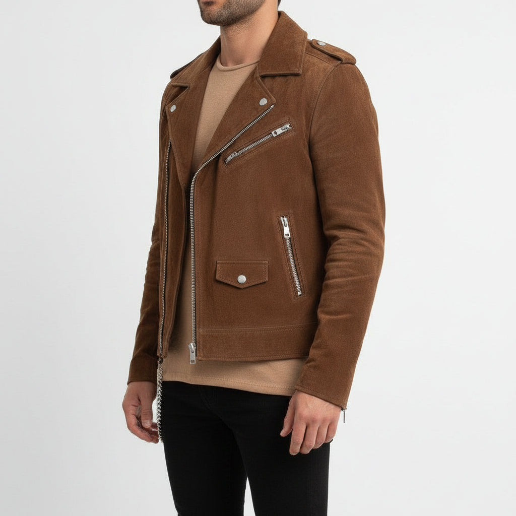 Men's Brown Suede Biker Jacket