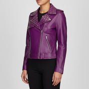 Women's Purple Studded Leather Biker Jacket