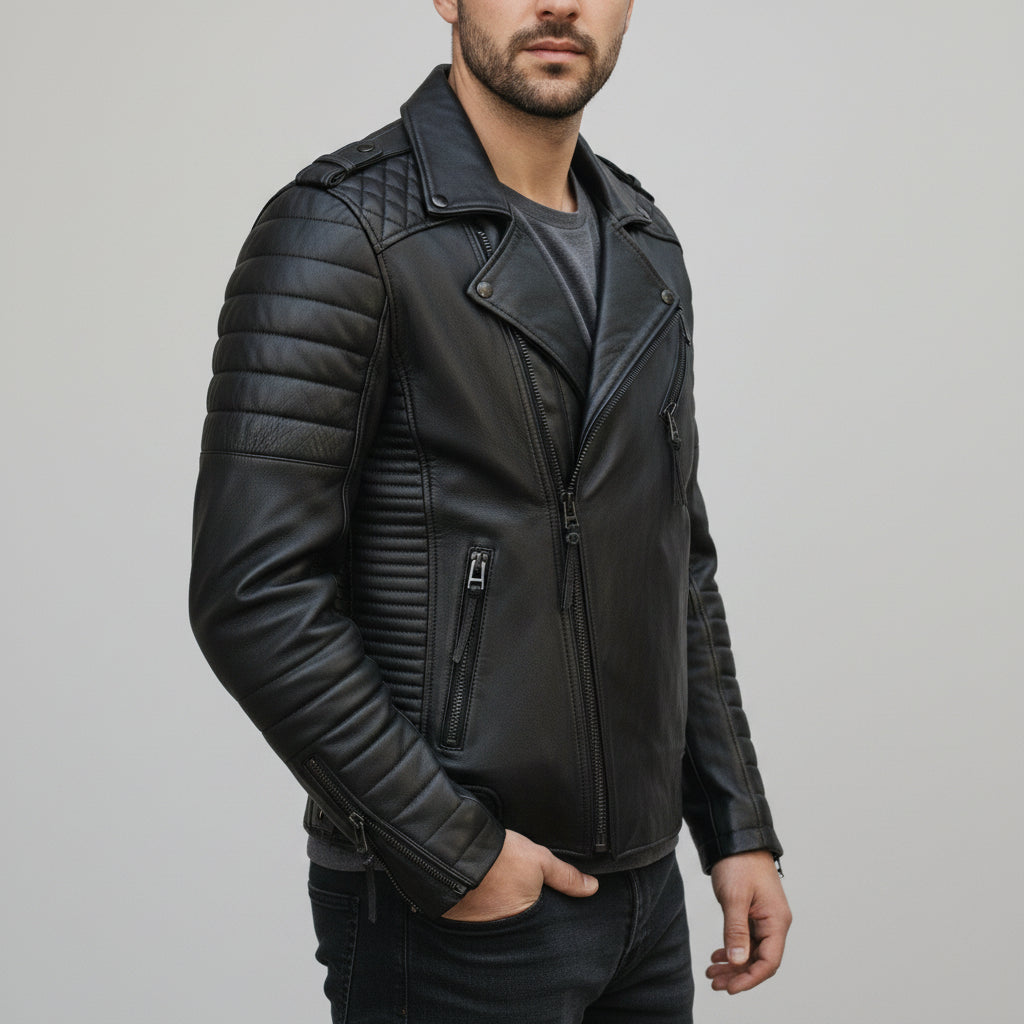 Men's Black Leather Biker Jacket
