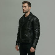 Men's Black Studded Leather Biker Jacket