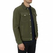 Men's Olive Green Suede Trucker Jacket