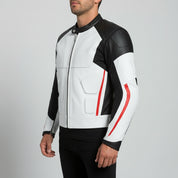 Men's White, Black, and Red Leather Biker Jacket