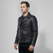 Men's Black Leather Biker Jacket