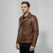 Men's Brown Leather Biker Jacket