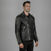 Men's Black Studded Leather Biker Jacket