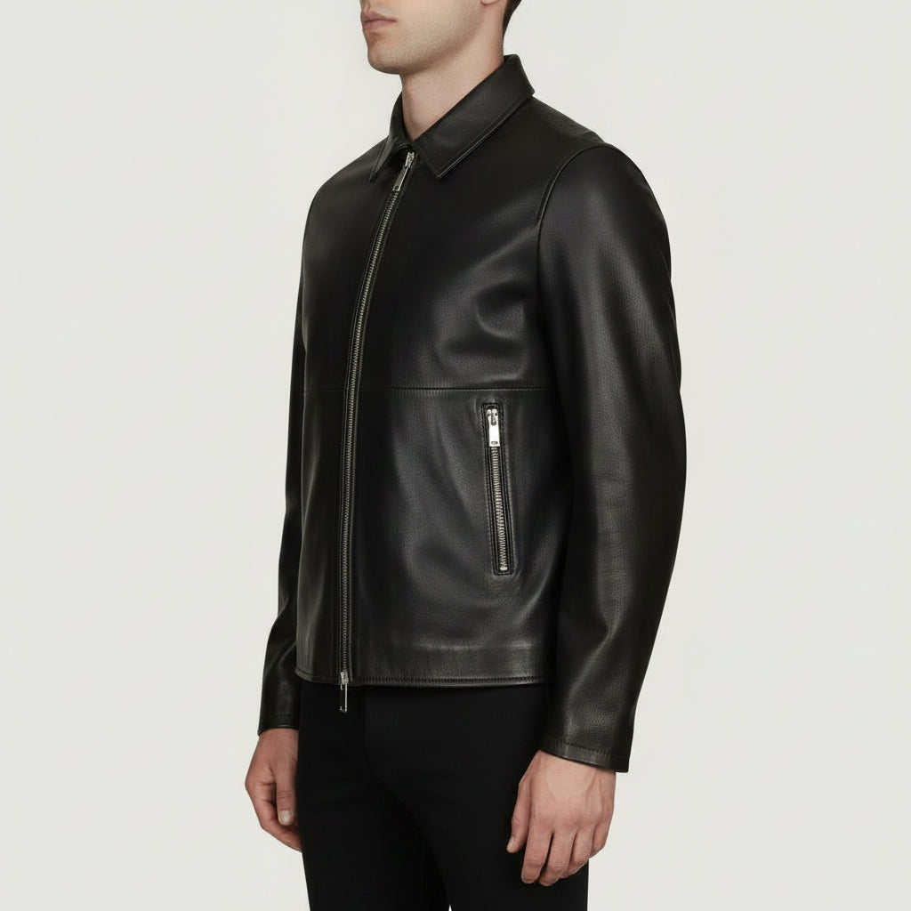 Men's Black Leather Biker Jacket — Bracknell