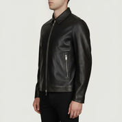 Men's Black Leather Biker Jacket — Bracknell