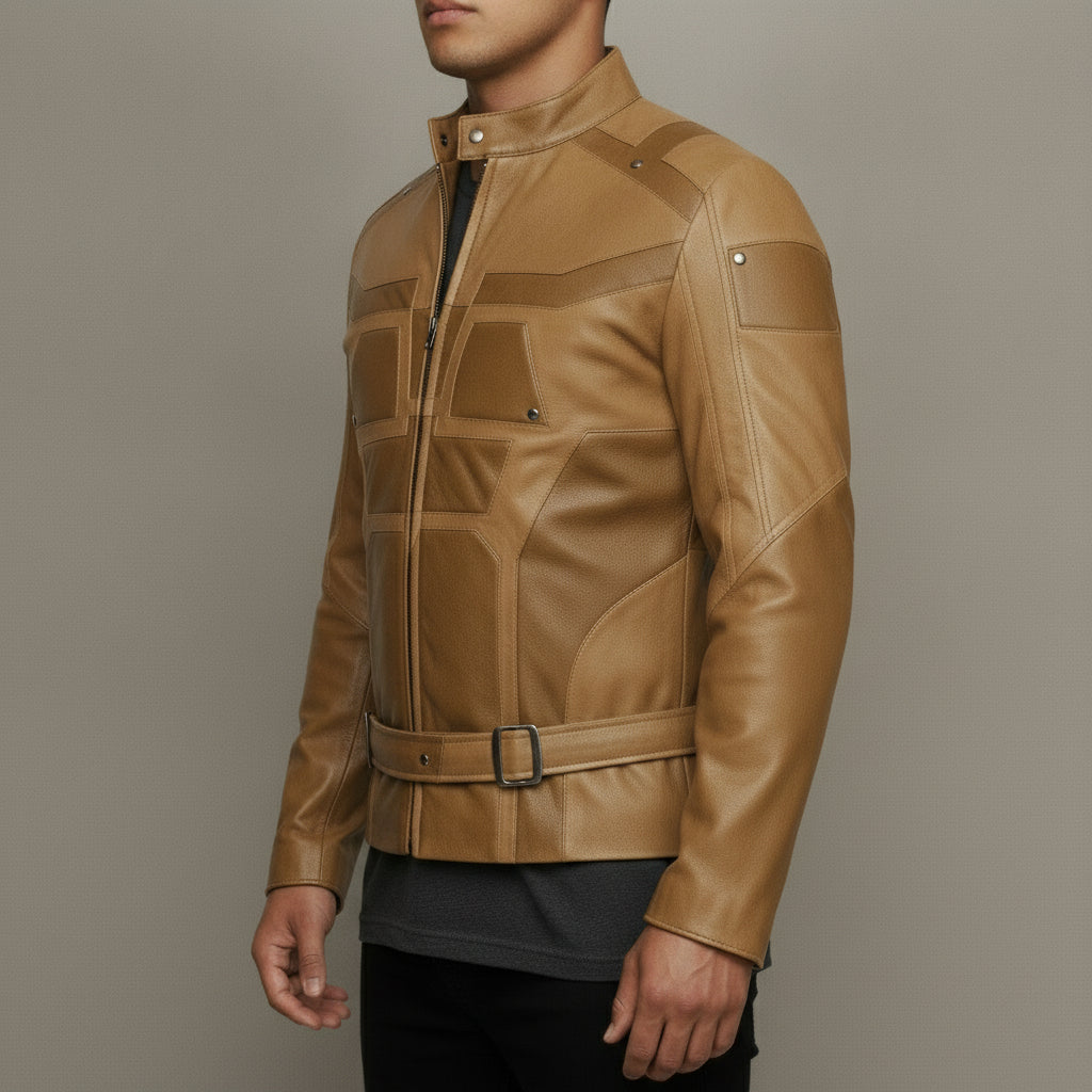 Men's Tan Leather Biker Jacket — Chesterfield