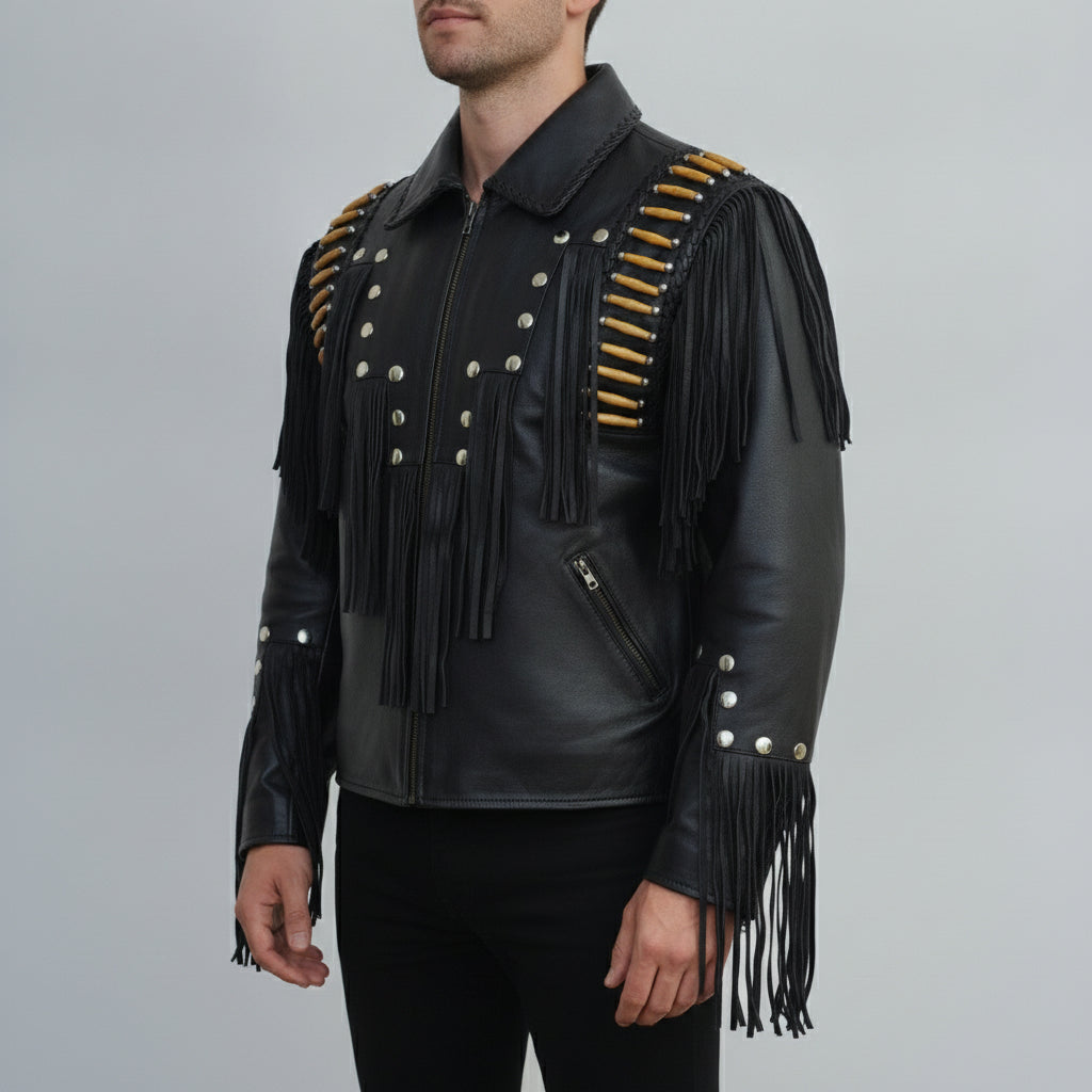 Men's Black Leather Western Jacket — Cheswick