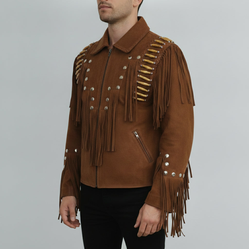 Men's Brown Suede Leather Biker Jacket — Cheswick