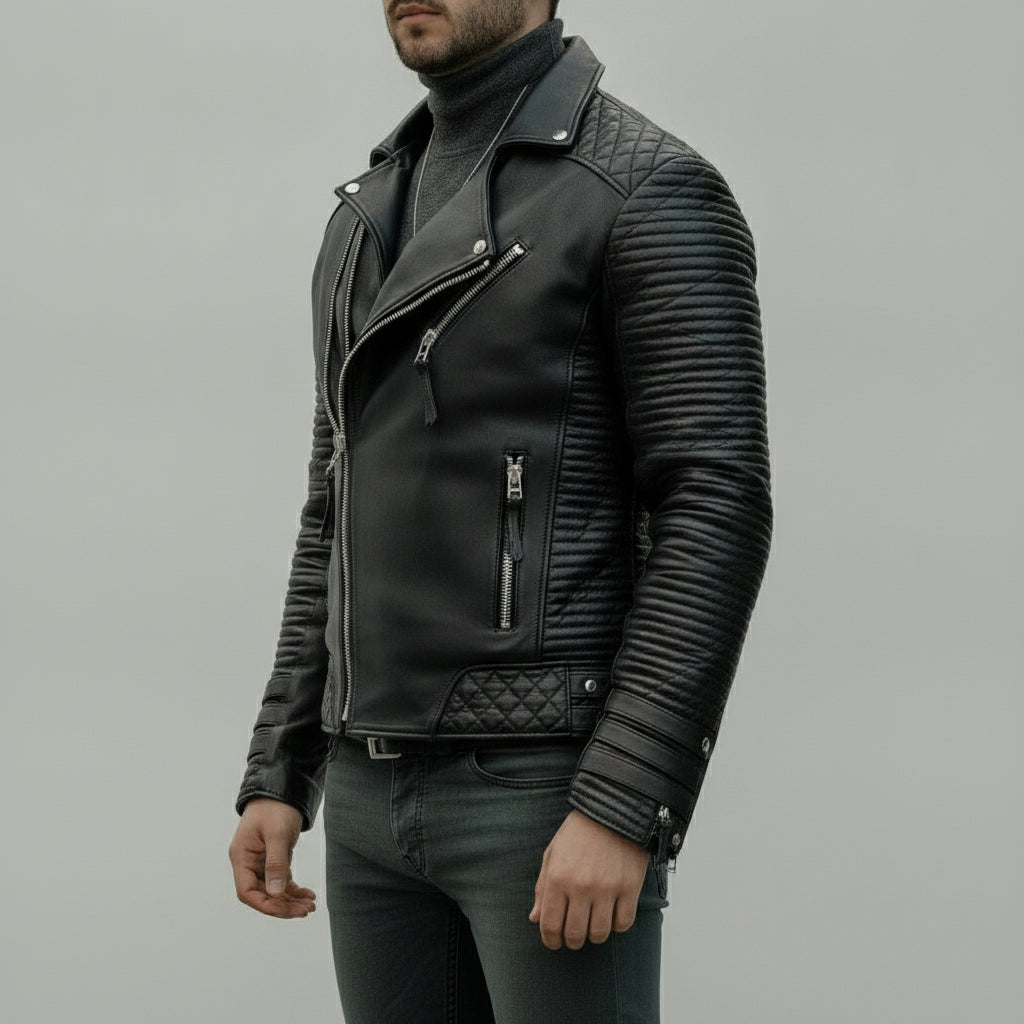 Men's Black Leather Biker Jacket