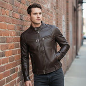 Handmade Vintage Men Brown Leather Racers Cafe Biker Jackets