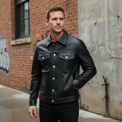 Handmade New Men Black Leather Biker Jackets, Real Leather Button Closure Jackets
