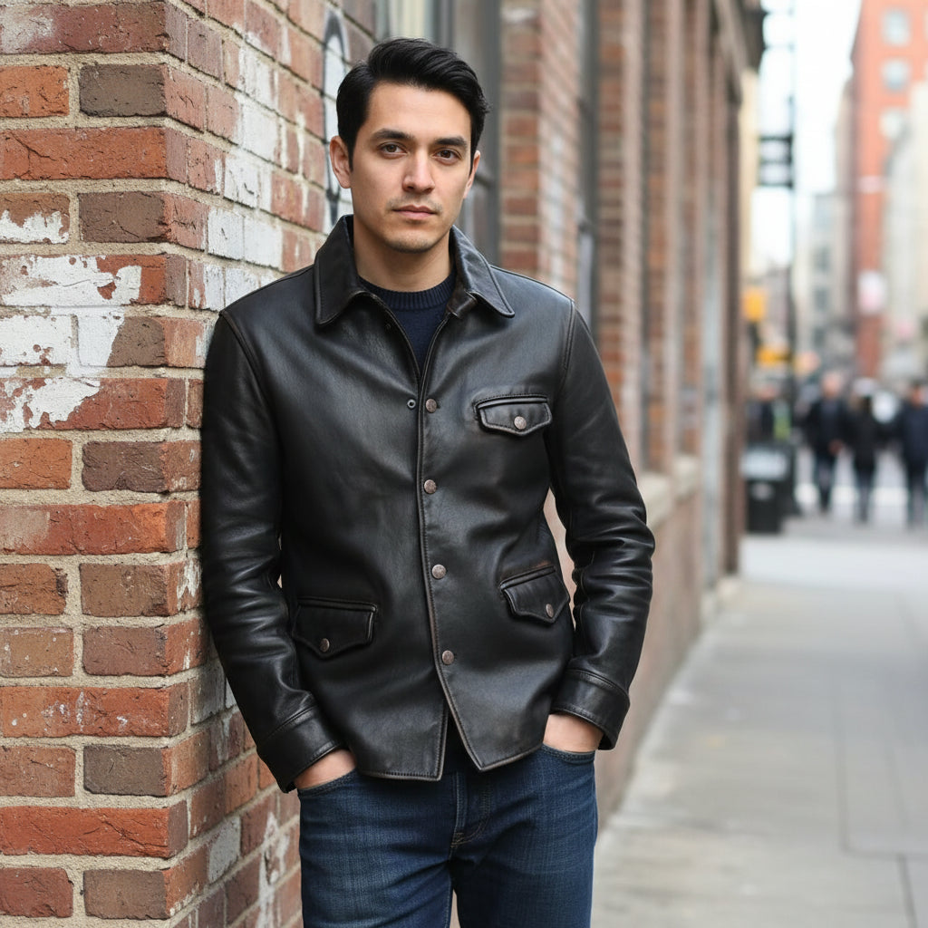 Handmade Men's Black Leather Biker Jacket, Winter Fashion Leather Apparel for Men