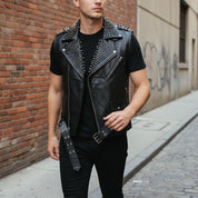 Handmade Men's Leather Vest  Jacket with Studs, Motorcycle vest for men