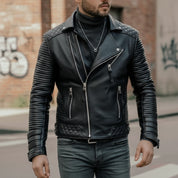 Handmade Men's Black Biker Leather Jacket, Genuine Leather Motorcycle Jacket