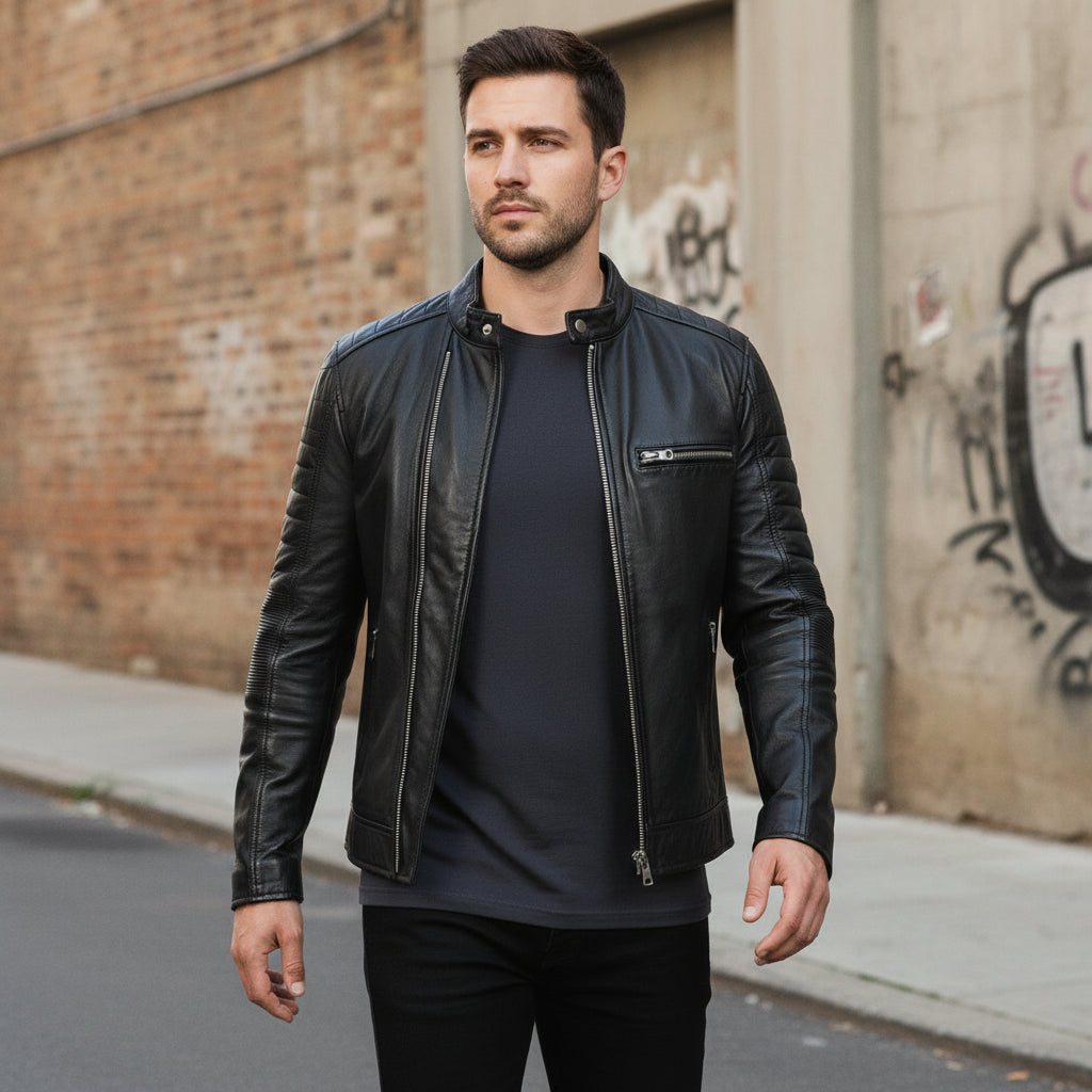 Handmade Men Black Brando Leather Jacket, Black Biker Jacket, Motorcycle Jacket Mens