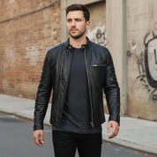 Handmade Men Black Brando Leather Jacket, Black Biker Jacket, Motorcycle Jacket Mens