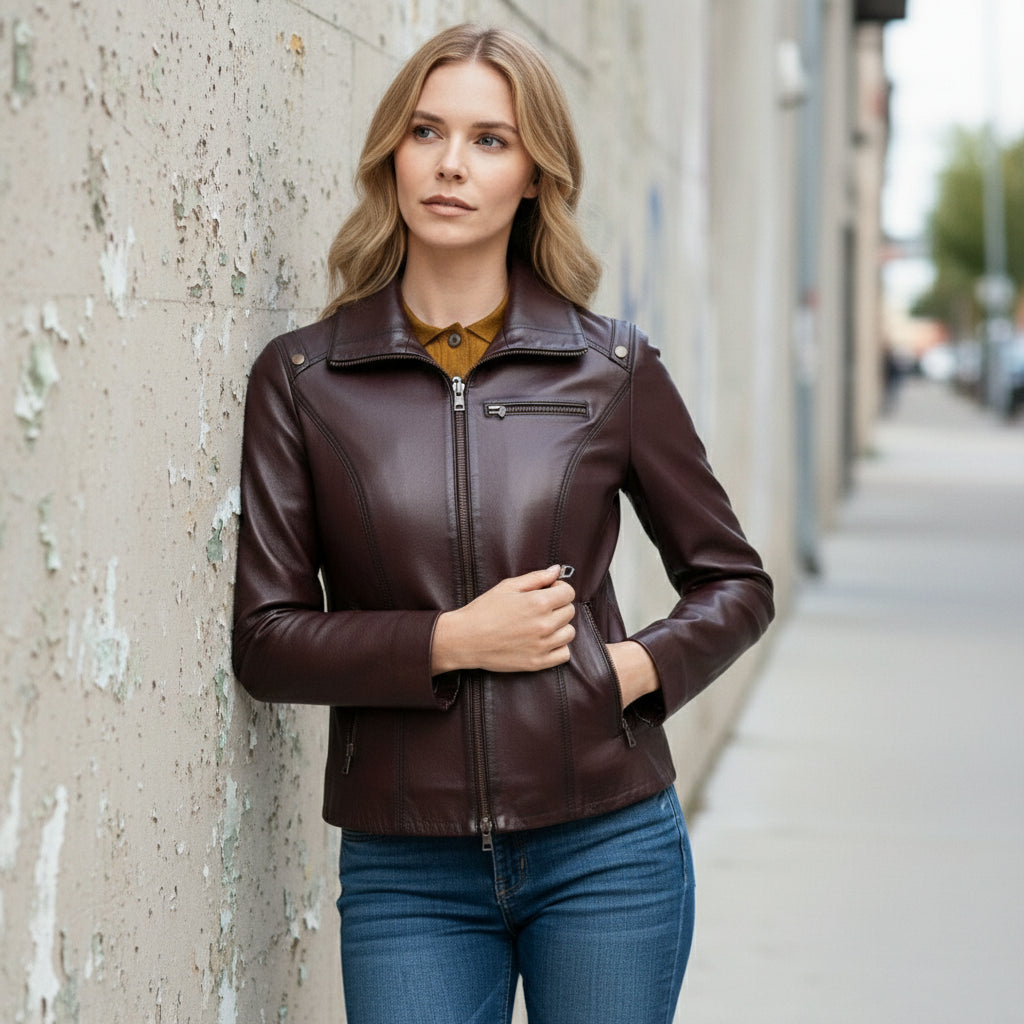 Handmade Women Antique Brown Leather Jacket, Women Multi Pocket Biker Jacket Jacket