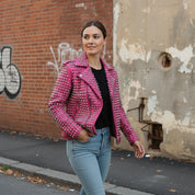 Women's Handmade Gothic Pink Studded Leather Jacket