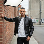 Men's Black Leather Bomber Jacket