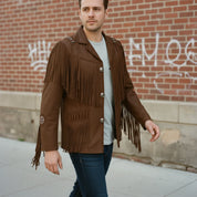 Men's Handmade Fringed Brown Suede Cowboy Jacket