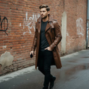 Men's Brown Leather Trench Coat