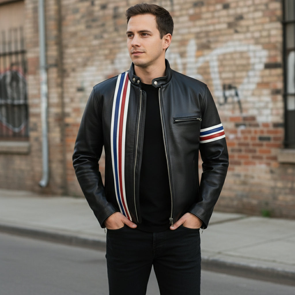 Men's Black Leather Biker Jacket