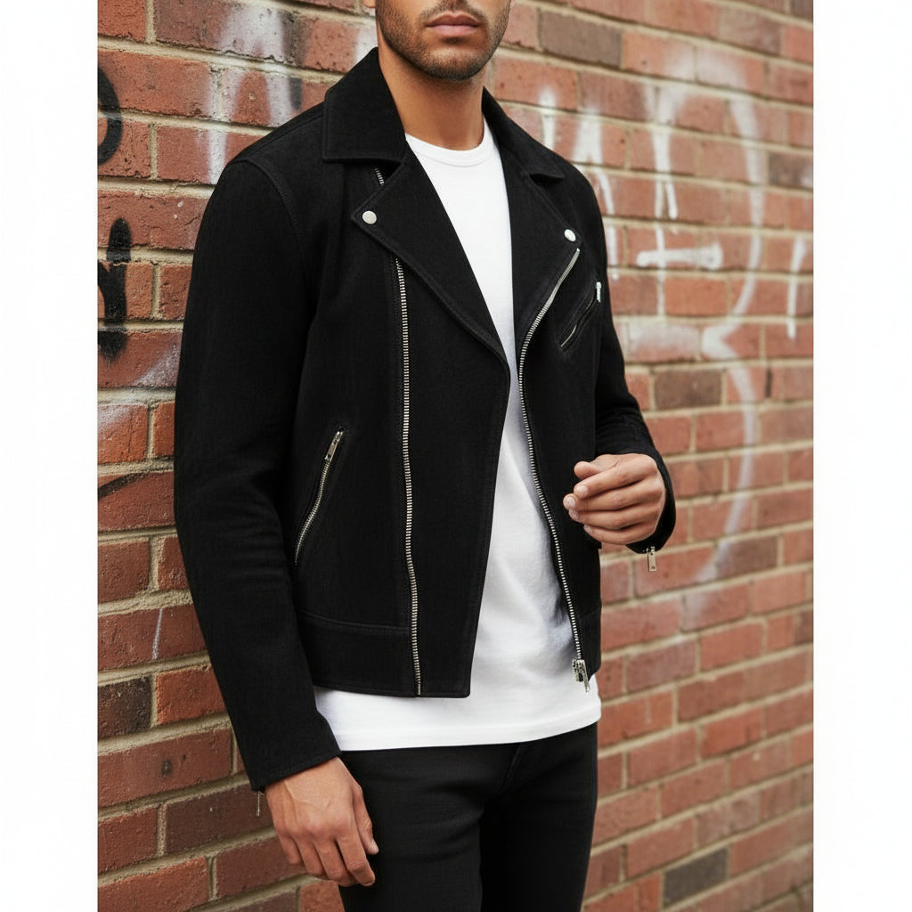 Men's Black Suede Biker Jacket