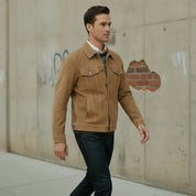 Men's Tan Suede Trucker Jacket