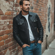Men's Black Leather Cafe Racer Jacket