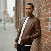 Men's Brown Leather Bomber Jacket