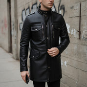 Men's Black Leather Long Jacket