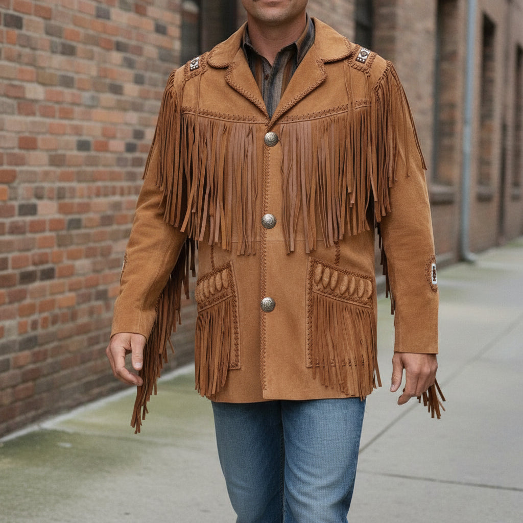 Men's Tan Fringed Suede Jacket