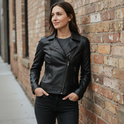 Women's Black Leather Biker Jacket