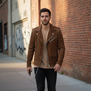 Men's Brown Suede Biker Jacket