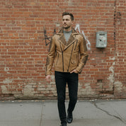 Men's Tan Studded Leather Biker Jacket