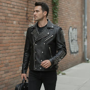 Men's Black Studded Leather Biker Jacket