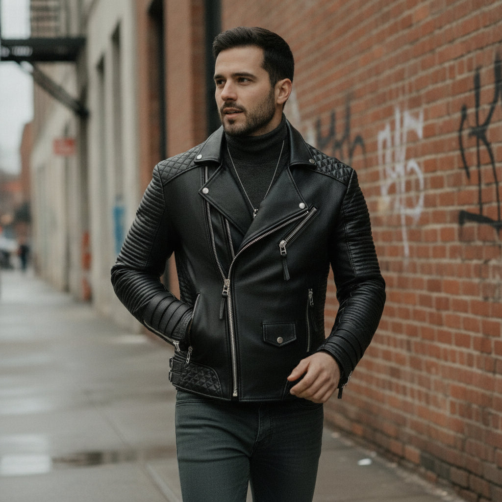 Men's Black Leather Biker Jacket