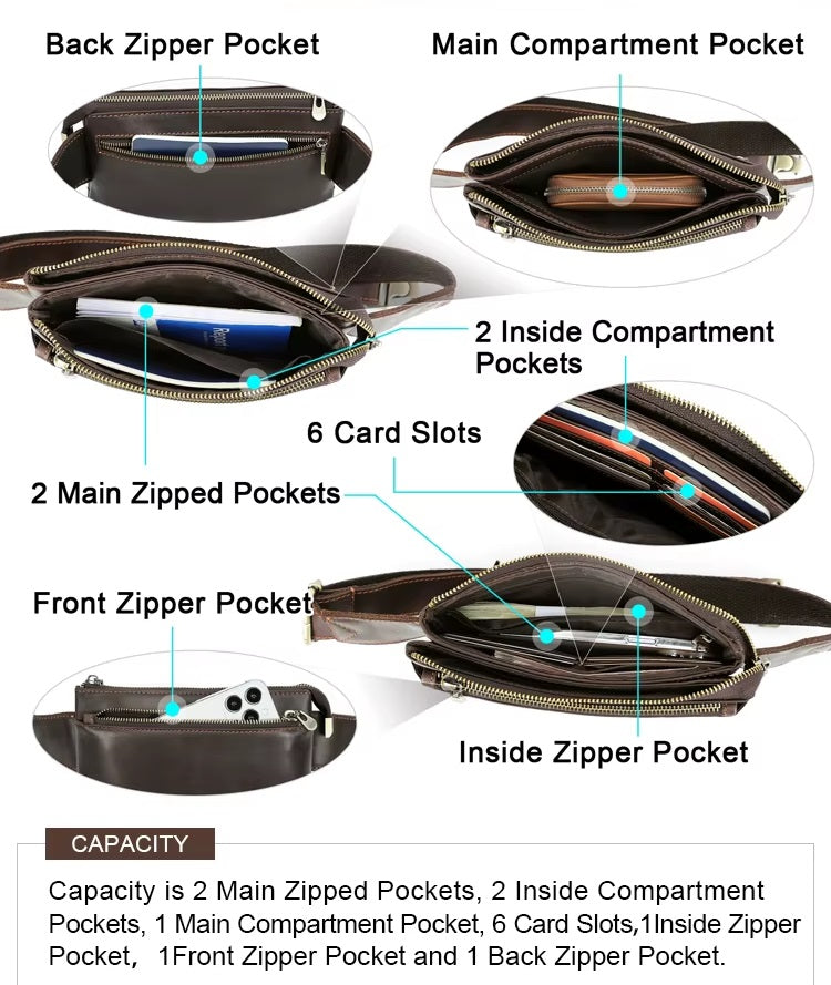 Men's Slim Fanny Pack - Full Grain Leather Waist Bag