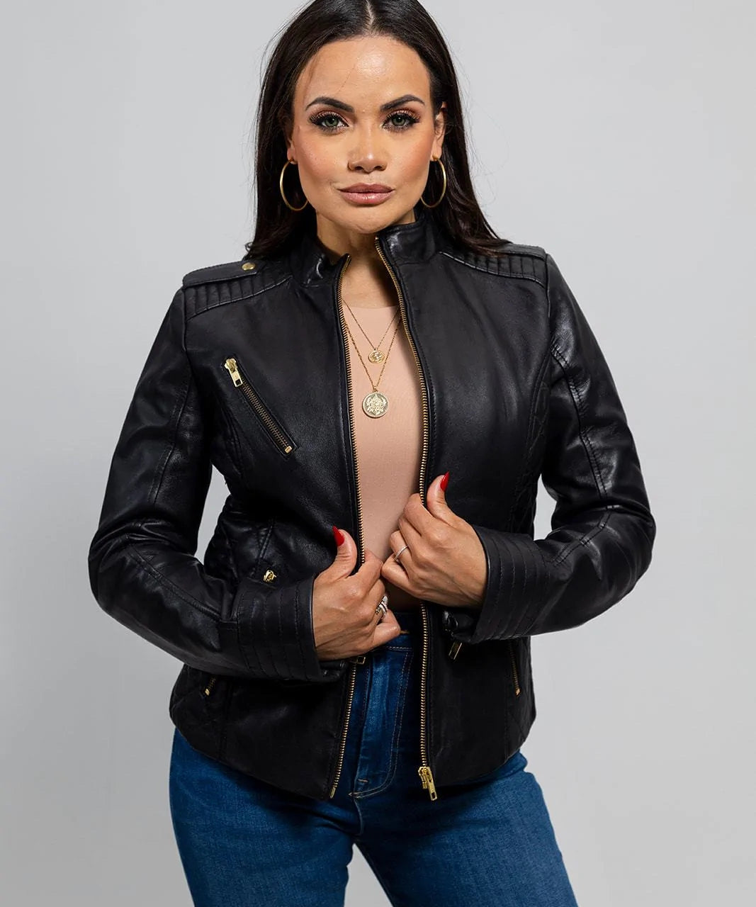 Gothic Women's Quilted Lambskin Leather Jacket - Black
