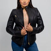 Gothic Women's Quilted Lambskin Leather Jacket - Black