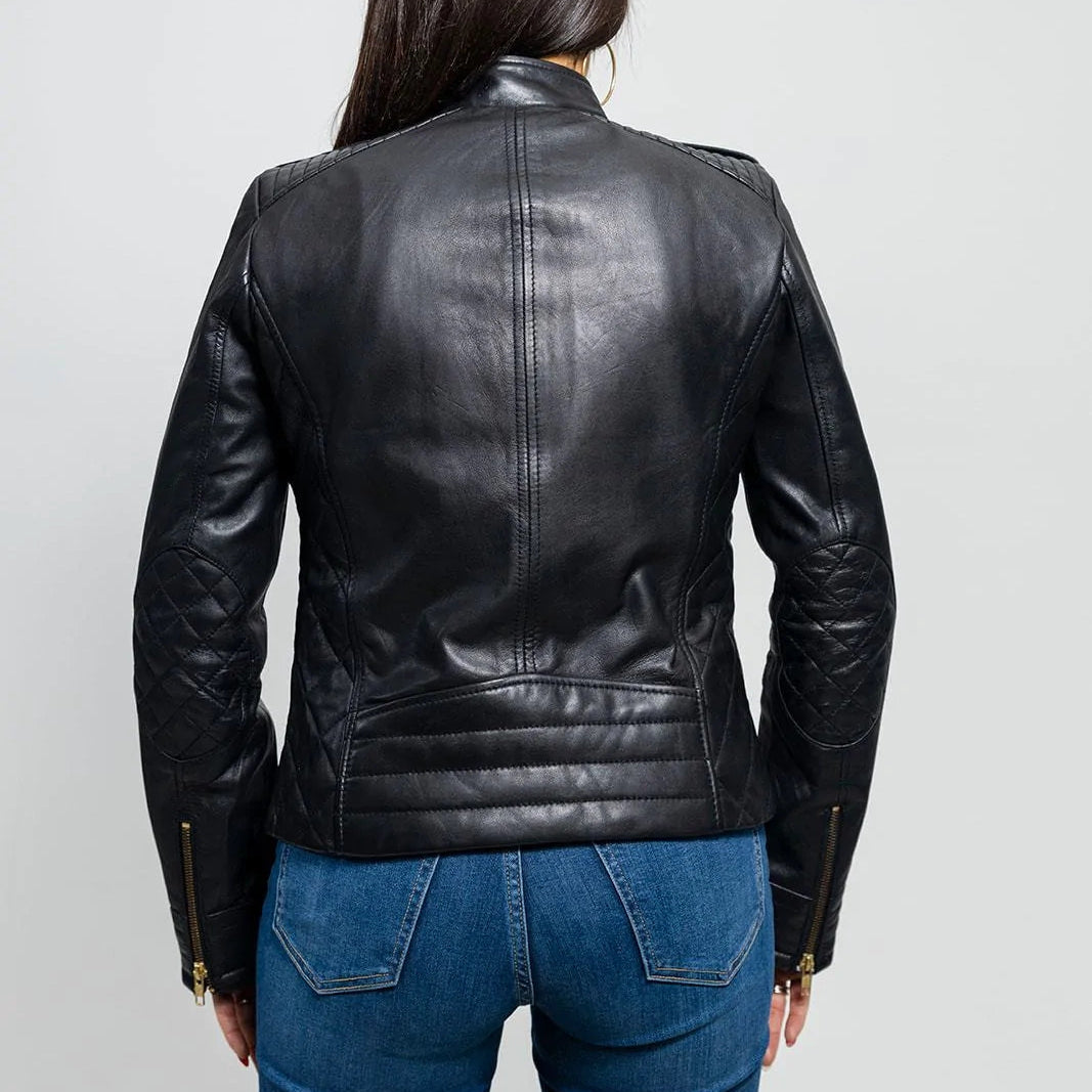 Gothic Women's Quilted Lambskin Leather Jacket - Black