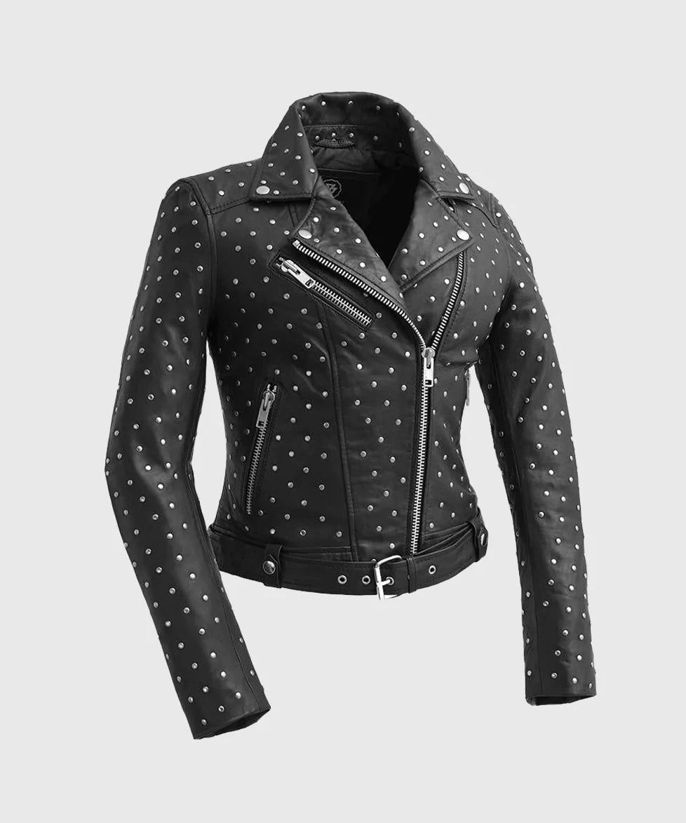 Gothic Lambskin Leather Women's Jacket - Black