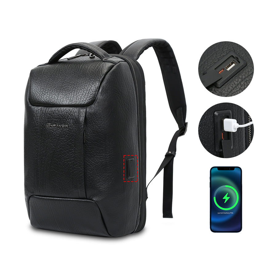 anti theft backpack leather Men's Black Pebbled Leather Laptop Backpack — Donford