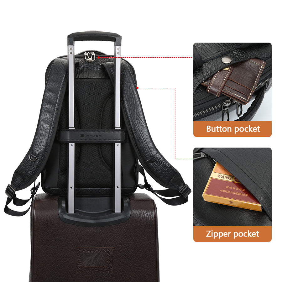 Men's Black Pebbled Leather Laptop Backpack — Donford