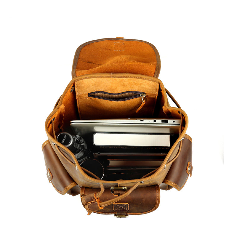 distressed leather men's backpack Large Capacity Distressed Men's Leather Backpack- Outdoor Travel & Laptop Bag